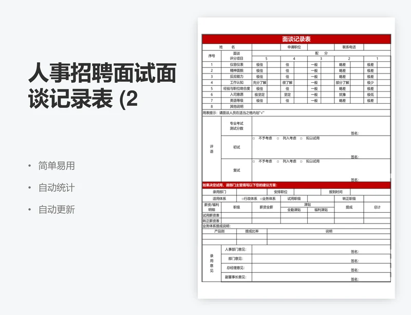 人事招聘面试面谈记录表 (2)