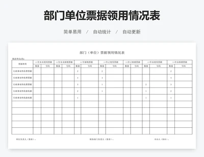 部门单位票据领用情况表