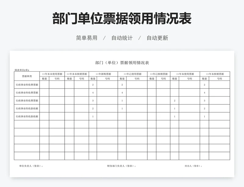 部门单位票据领用情况表