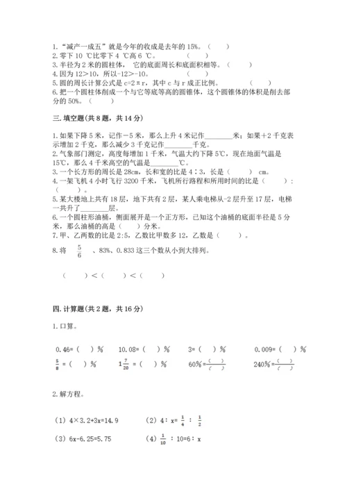 小学六年级下册数学期末测试卷精品带答案.docx