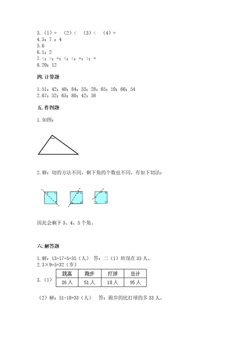 小学数学试卷二年级上册数学期末测试卷a4版打印