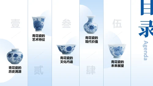 蓝色中国风青花瓷主题美学通用PPT模板