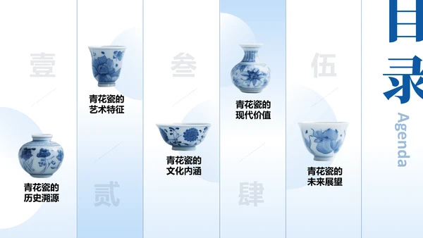 蓝色中国风青花瓷主题美学通用PPT模板