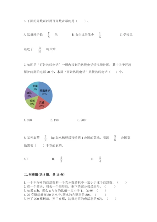 小学六年级上册数学期末测试卷附答案（达标题）.docx