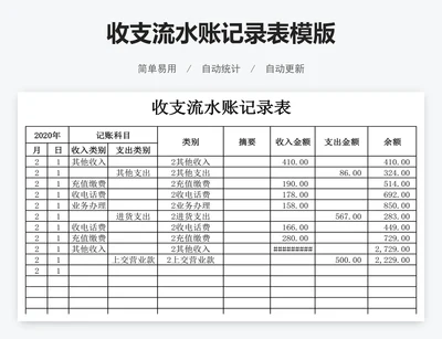 收支流水账记录表模版