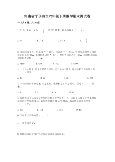 河南省平顶山市六年级下册数学期末测试卷（考点精练）.docx