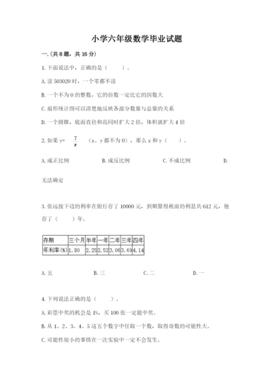 小学六年级数学毕业试题含完整答案【网校专用】.docx