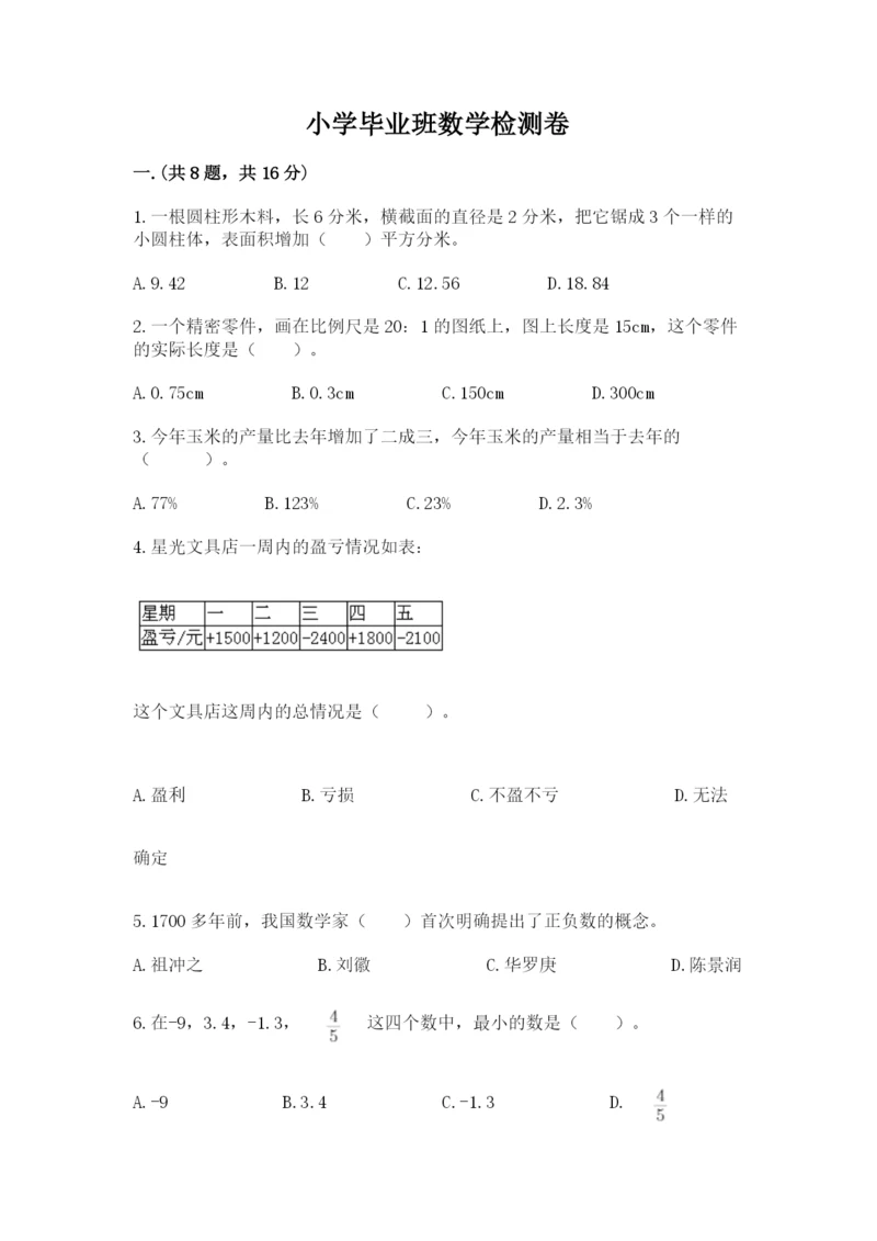 小学毕业班数学检测卷附完整答案【易错题】.docx