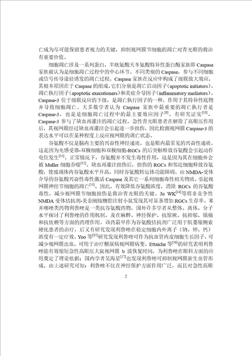 利鲁唑对急性高眼压致大鼠视网膜损伤的保护作用word论文