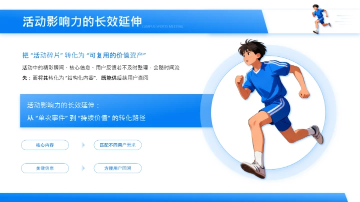 蓝色插画风校园运动会活动方案复盘PPT模板
