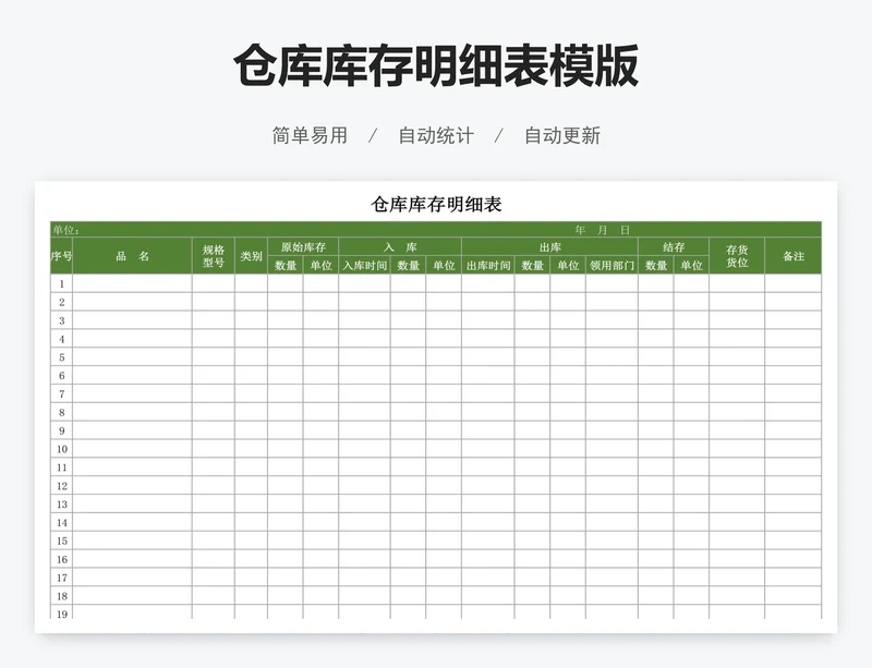 仓库库存明细表模版