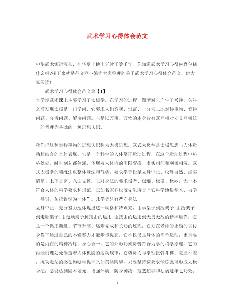 精编武术学习心得体会范文.docx