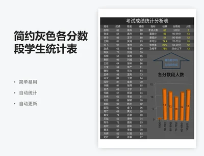 简约灰色各分数段学生统计表