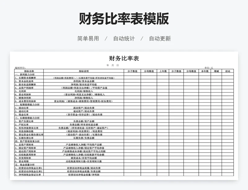 财务比率表模版