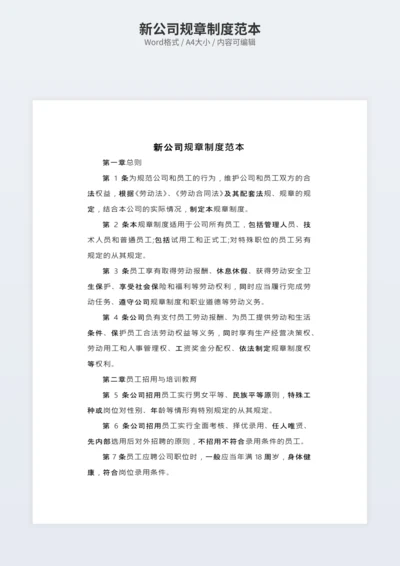 新公司规章制度范本