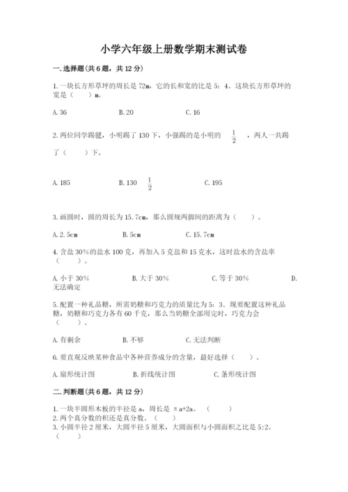 小学六年级上册数学期末测试卷含答案【达标题】.docx