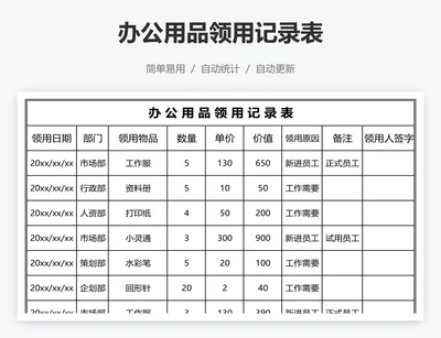 办公用品领用记录表