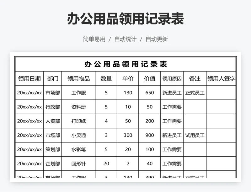 办公用品领用记录表