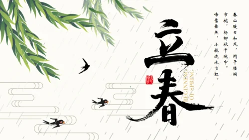 春风杨柳立春柳枝柳树通用PPT模板