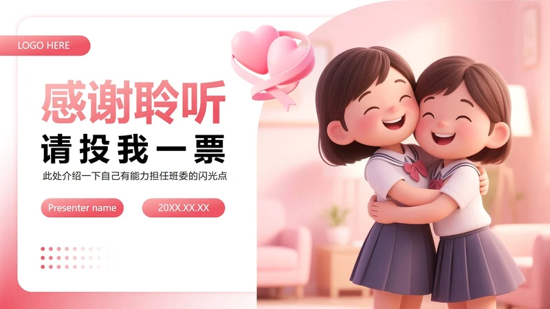 致谢页-粉色小清新竞选班干部述职汇报PPT单页