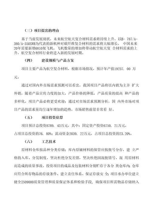 航空复合材料项目建议书范文参考