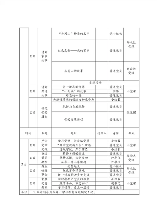 我要上党课“实施方案附表格版实施计划