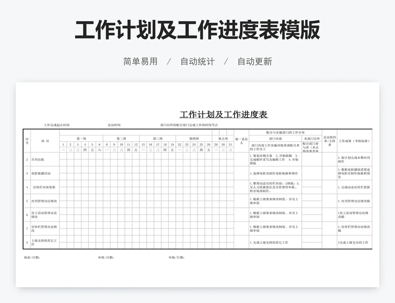 工作计划及工作进度表模版