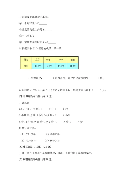 小学三年级上册数学期中测试卷精品（网校专用）.docx