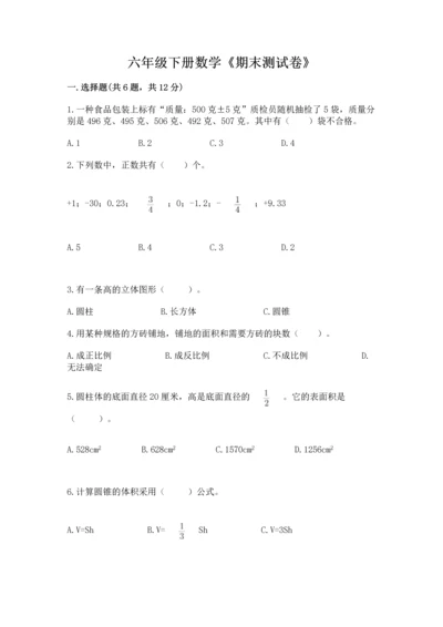 六年级下册数学《期末测试卷》（达标题）word版.docx