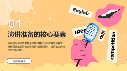橙色插画风英语演讲比赛的应对技巧PPT模板