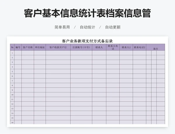 客户基本信息统计表档案信息管理表