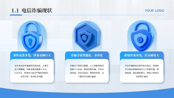 蓝色简约风反诈知识普及教育PPT模板