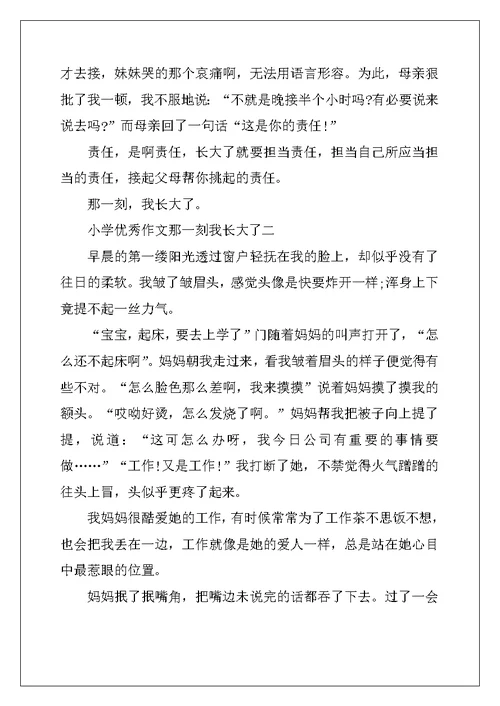 2022年小学优秀作文那一刻我长大了