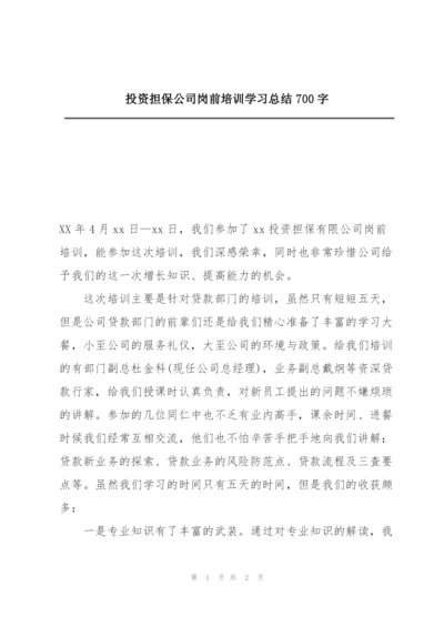 投资担保公司岗前培训学习总结700字.docx
