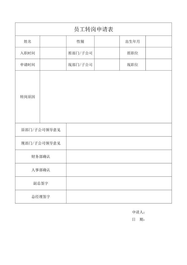 员工转岗申请表