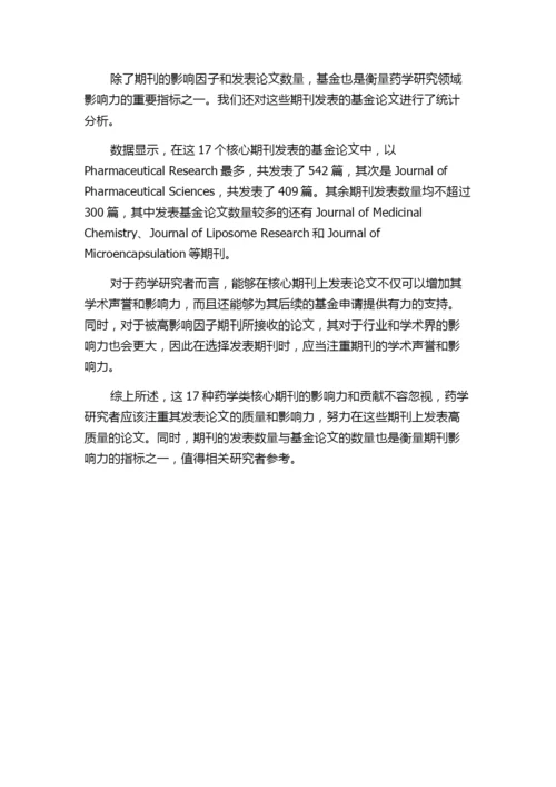 17种药学类核心期刊载文及基金论文的统计分析.docx