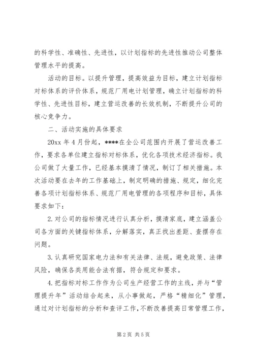 建立计划指标对标体系与规范厂用电计划管理活动方案.docx