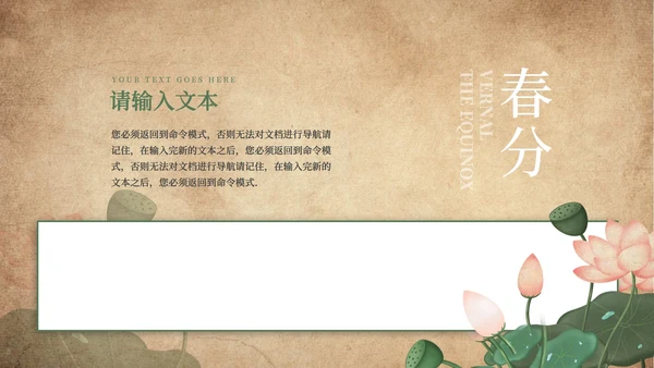 咖色复古荷花春分节气PPT模板
