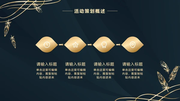 深蓝金奢华金叶子PPT模板