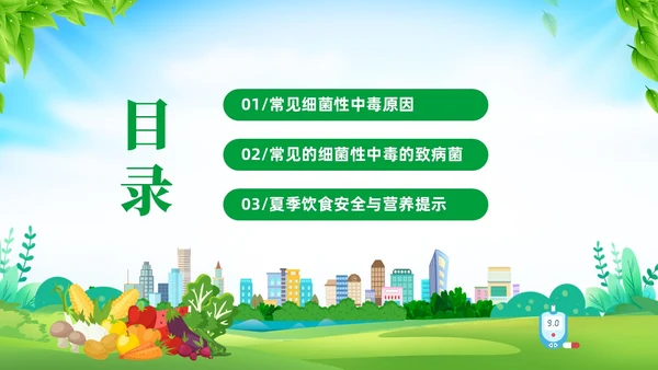绿色清新展板风夏季食品安全健康指南PPT夏季安全