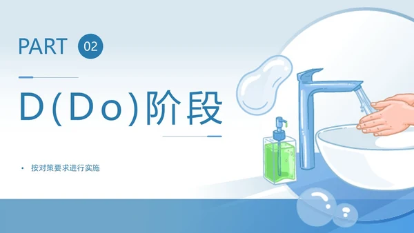 蓝色插画风简约风手卫生持续改进PDCA医务人员医疗培训PPT