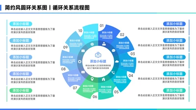 蓝色简约风10项圆环关系图PPT