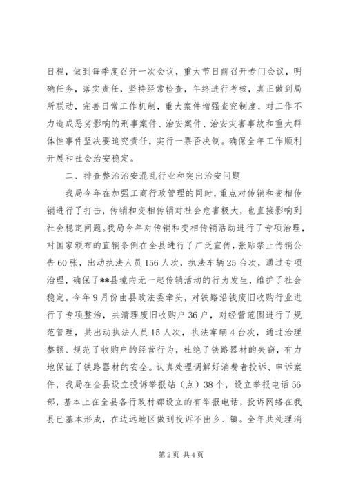 县工商行政管理局关于社会治安综合治理工作情况的自查报告.docx