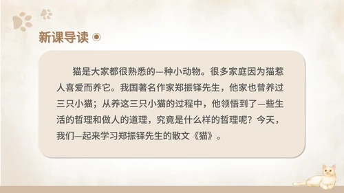 黄色水彩风语文初一课件猫课文PPT模板