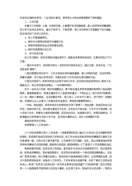 试用期满个人工作总结