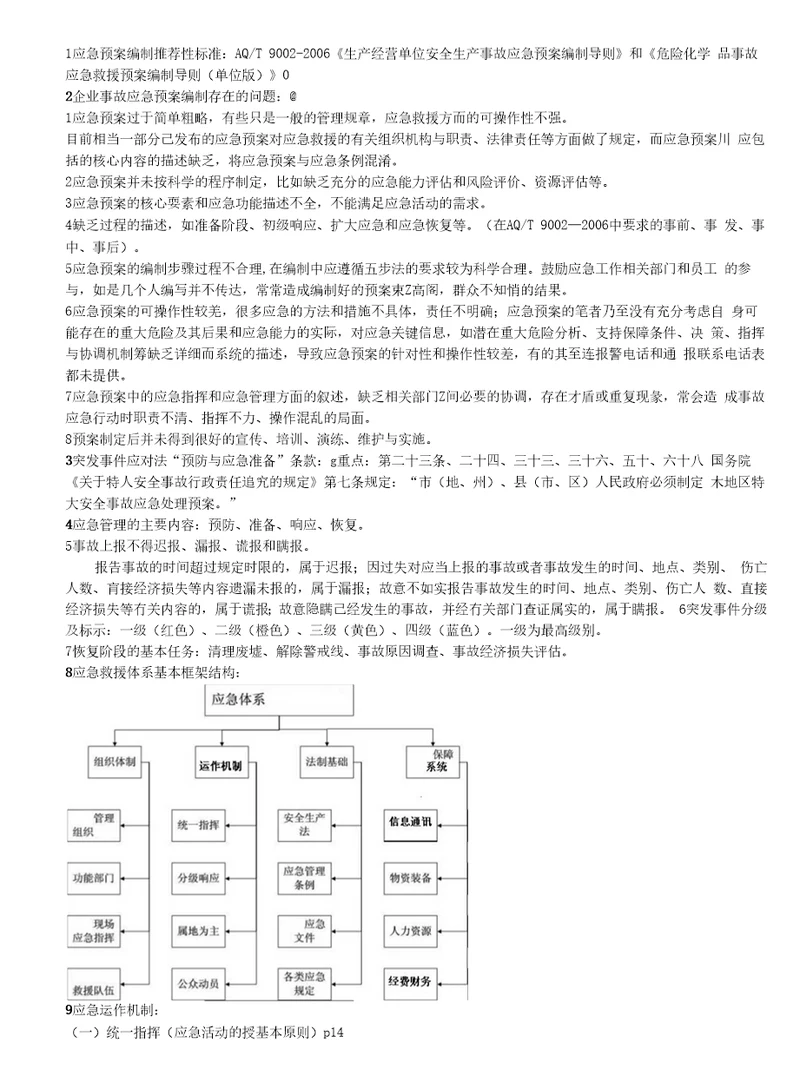 应急预案考试重点