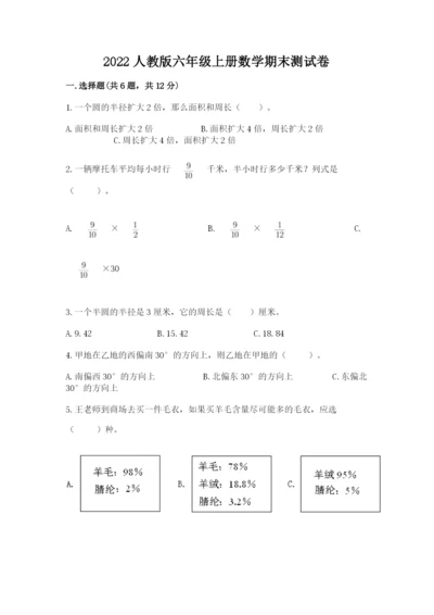 2022人教版六年级上册数学期末测试卷【夺冠】.docx