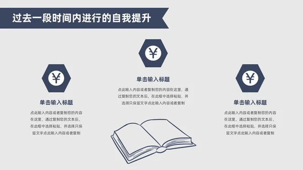 极简风厚书本简笔画创意蓝灰年终述职报告PPT模板