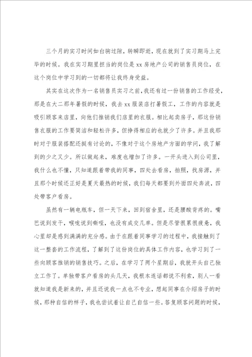 销售个人实习工作总结