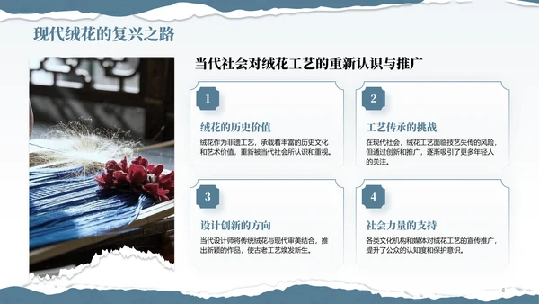 蓝色国风非遗绒花的工艺魅力PPT模板